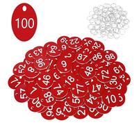 Flintronic Etiquetas Numeradas Número, Llaveros Numerados para Taquillas, Numeros Etiquetas de Plástico, para Taquillas Hoteles Pubs Spa para Identificación Guardarropa, 1-100 Rojo