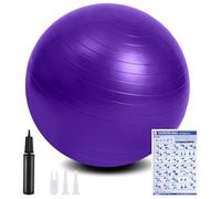 flintronic Fitness Pelota de Ejercicio, 55cm Fitball, Pilates, Embarazo y Sentarse,Equilibrio, Entrenamiento （ Incluye Caja de Color,Manual de Instrucciones,Bomba de Aire, Púrpura 55cm