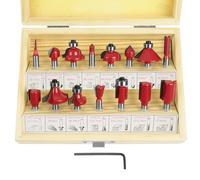 flintronic Fresas Set, 15 PCS Cortadores Madera de Diámetro de Caña Herramienta de Fresado | Kit de Herramientas de Carpintería con Caja de Madera para el Hogar y Bricolaje(6.35mm)