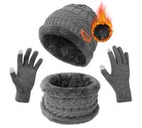 flintronic Gorras Invierno con Bufanda y Guantes Táctiles, Gorro Guantes Beanie, Táctiles Antideslizante Punto Sombreros, Antideslizante 3 en 1 de Punto Sombreros, para Mujeres y Hombres