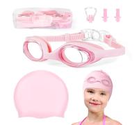 flintronic Gorro de Natación Silicona para Niños,Set de Gorro+Gafas de Natación Infantil con Protección Antivaho+UV,Gafas de Puente Nasal de Silicona Suave sin Fugas,Apto para Niñas/Niños 4-12 Años