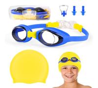 flintronic Gorro de Natación Silicona para Niños,Set de Gorro+Gafas de Natación Infantil con Protección Antivaho+UV,Gafas de Puente Nasal de Silicona Suave sin Fugas,Apto para Niñas/Niños 4-12 Años