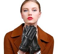 flintronic Guantes de Cuero con Pantalla Táctil para Mujer, Guantes Suaves Negros Cálidos de Invierno, Guantes de Ciclismo con Forro de Vellón Polar/S