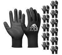 Flintronic Guantes de Trabajo Profesionales - 12 Pares Para Hombre, Recubrimiento de Poliéster PU, Mecánico Taller, Jardinería, Construcción, Negro (XL-10)