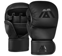Flintronic Guantes MMA Artes Marciales Entrenamiento, Cuero Grappling Guantillas, Kara Ventilada Palma Gloves, Soporte de Muñeca Ajustable, Hombre Mujer, para Muay Thai, Kick Boxing, Punching Bag L