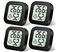 Flintronic Higrometro Digital Termometro, 4Pieza Mini Termómetro interior del higrómetro, Pantalla LED con Logo de Confort para Termometro Ambiental para Oficina Habitación de Bebé Jardín (Negro)