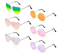flintronic Hippie Gafas de Sol, 3PCS Gafas en Forma de Corazón y 3PCS Gafas Redondas, Gafas de Sol Transparentes de Color Caramelo para Fiestas de Cumpleaños, Halloween, Aptas para Adultos