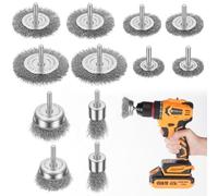 Flintronic Juego 12 Cepillos de Alambre para Taladro, Lijadora para Cepillos Alambre Taladro Profesionale, Vástago Redondo Cepillo 6 mm, Cepill-os Metálicos para Pulir/Lijar/Eliminación Óxido/Corrosió