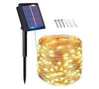 flintronic Luces Exterior Solar, 1PCS-10M-100LED-8 Modos Cadena de Luces Decoracion para Navidad, Bodas, Fiestas, Jardines, Terraza-Blanco Cálido