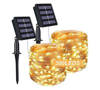flintronic Luces Exterior Solar, 2PCS-32M-300LED-8 Modos Cadena de Luces Decoracion para Navidad, Luces LED Solares Exteriores Jardin para Navidad, Bodas, Fiestas, Jardines, Terraza-Blanco Cálido
