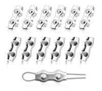 Flintronic M4 Abrazadera de Cable Abrazadera Dúplex, 12 Piezas Abrazadera para Cable de Alambre de Acero Inoxidable 304, Doble Clip de Cuerdas, para 4 mm Cable Aparejo, Tendederos de Cables Fijos