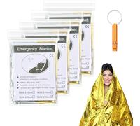 flintronic Manta de Emergencia, 4PCS Mantas Reflectantes de Supervivencia, 160 * 210cm Manta Térmica Supervivencia Reutilizable para Rescate Protege del Frío, la Lluvia, el Viento (Plata+Oro)