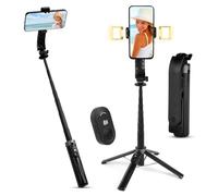 Flintronic Palo Selfie Trípode Bluetooth, Profesional Palo Selfie Trípode 100CM, con Control Remoto Inalámbrico Desmontable y Luces de Relleno, Compatible con Android Teléfono, iPhone, Samsung