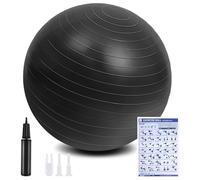 flintronic Pelota de Pilates, 55cm Fitness Pelota de Ejercicio, Embarazo y Sentarse, Equilibrio, Entrenamiento, Incluye Manual de Instrucciones, Bomba de Aire, Negro 55cm