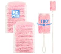 flintronic Plumero Atrapapolvo, 52 Piezas Plumero Duster con 2 Asa para Polvo, Limpiar 180 Grados para Polvo, Animales, Estantería, Muebles, Gabinete, para Swiffer, Rosa