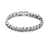 flintronic Pulsera Cadena na de Acero Inoxidable,Pulsera Pareja Novio, para Hombres Mujeres,10mm de Ancho Plateado con Caja de Regalo-Color Plateado (Largo 21 cm)