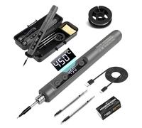 Flintronic Soldador Estaño, Kit de Soldador Inalámbrico, Kit de Soldador Recargable USB con LCD, Temperatura Ajustable 180 °C a 450 °C, 3 Puntos de Soldadura, Pasta y Alambre de Soldadura, Reparación