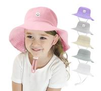 flintronic Sombrero de Sol Verano Bebés, Gorro Pescador Playa Algodón Niñas Niños, Sombrero de Sol Verano Ajustable Pescador Gorra Protección de Sol, para Exteriores, Playa, Piscina, UPF 50+ (Rosa)