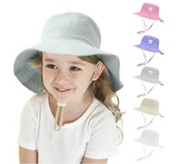 flintronic Sombrero de Sol Verano Bebés, Gorro Pescador Playa Algodón Niñas Niños, Sombrero de Sol Verano Ajustable Pescador Gorra Protección de Sol, para Exteriores, Playa, Piscina, UPF 50+ (Gris)
