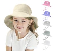 flintronic Sombrero de Sol Verano Bebés, Gorro Pescador Playa Algodón Niñas Niños, Sombrero de Sol Verano Ajustable Pescador Gorra Protección de Sol, para Exteriores, Playa, Piscina, UPF 50+ (Beige)