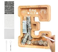 flintronic Wooden Money Box for Kids, Personalised Letter Money Box, Clear Alphabet Money Bank Coin Bank for Boys Girls Toddler, Ideal Gifts for Birthday, Christmas (E)