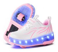 flintronic Zapatillas con Dos Ruedas para Niña, Zapatos con Dos Ruedas para Niñas, Luces LED Coloridos Parpadeante Zapatos de Skate para Niña, Carga con USB Calzado de Skateboarding, Rosa, EU33
