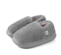 flintronic Zapatillas De Estar por Casa Mujer, Espuma de Memoria Antideslizante Invierno Pantuflas, Caliente Peluche Forradas Slippers Interiores y Exteriores Suela de Goma, Gris, 38-39