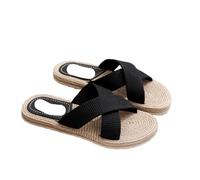 Flip Flops Mujer Zapatillas De Verano For Mujer, Ligeras, Con Tiras Cruzadas, Hechas A Mano, De Paja Tejida, Con Cuerda De Cáñamo, For Uso Exterior, Informales.(Black,40)