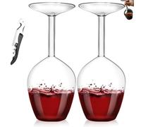 Flip Glass - 14 Fl Oz Upside Down Wine Glass with Long Stem, Unique Inverted Design, Fun Gift for Valentine's Day, Birthdays & Anniversaries (2pcs)