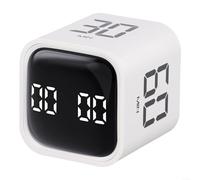 Flip Gravity Cube Timer Temporizador digital recargable por USB con alarma fuerte y dígitos grandes, herramienta de gestión visual del tiempo para oficina de niños, 4,4 cm, blanco (blanco)