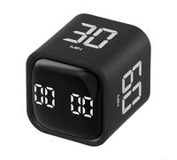 Flip Gravity Cube Timer Temporizador digital recargable por USB con alarma fuerte y dígitos grandes, herramienta de gestión visual del tiempo para oficina de niños, 4,4 cm, blanco (negro)