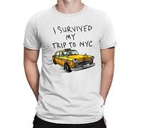 Flip I Survivved My Trip to NYC - Camiseta de taxi amarilla para hombre y mujer, blanco, 42