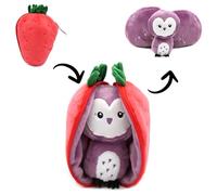 FLIPETZ Les DEGLINGOS Doudou Morado el búho y Fresa - Búho - Funda Reversible - Peluche Totalmente Suave para bebé - Ideas para Regalos de Nacimiento