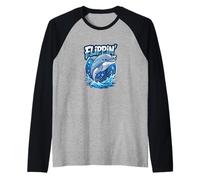 Flippin’ Is Funny Cartoon Dolphin | Humour Animal Ocean Camiseta Manga Raglan