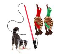 Flirt Pole para perros - Juguete de cuerda Tug-e-nuff con cuerda de nailon flexible y mango antideslizante y 2 juguetes de peluche, juguete interactivo al aire libre para tirar, perseguir, masticar, e