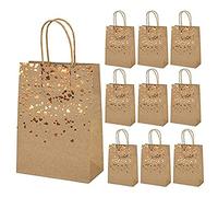 Flisdtry 10 bolsas de papel marrón con estampado en caliente, bolsa de papel de amor, bolsa de regalo de cumpleaños con asa para fiestas y compras
