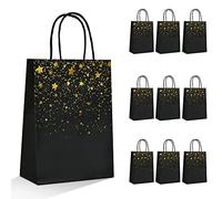 Flisdtry 10 bolsas de papel negro, bolsa de papel bronceador portátil, bolsa de papel de regalo de cumpleaños para fiestas y compras (estrellas)
