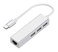 Flisdtry Adaptador USB-C a Ethernet con 3 puertos USB, concentrador tipo C con red Ethernet RJ45 MUltiport 4 en 1 (A, plateado)