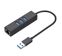 Flisdtry Convertidor de tarjetas de red USB RJ45 multifunción de aleación de aluminio 1000 MB 3 puertos USB 3.0, color negro