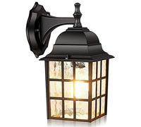 Flisdtry Farol de pared para exteriores, sensor de fotocélula del atardecer al amanecer, aplique de pared exterior negro, enchufe de base E26, para puerta de porche