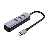 Flisdtry Hub 4 en 1 tipo C, 3 puertos USB 3.0 + adaptador de interfaz de tarjeta de red, extensor de concentrador de unidad libre Gigabit