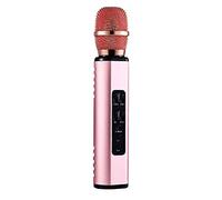 Flisdtry Micrófono musical Bluetooth inalámbrico multifuncional con altavoces dobles, micrófono de karaoke inteligente portátil para móvil (rosa)