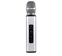 Flisdtry Micrófono musical Bluetooth inalámbrico multifuncional con altavoces dobles, micrófono de karaoke inteligente portátil para móvil (plata)
