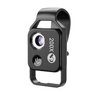 Flisdtry Microscopio de teléfono móvil 200X - Lente universal Clip de luz LED Bolsillo Mini Lupa Microscopios Negro
