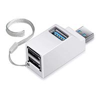 Flisdtry Mini 3 puertos USB 3.0 Hub de velocidad de transferencia de datos divisor y adaptador para PC portátiles y computadoras de escritorio, color blanco