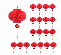 Flisdtry Paquete de 20 linternas de papel rojo de 10.5 pulgadas, linternas redondas colgantes para Año , , boda