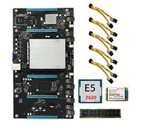 Flisdtry Placa base de minería BTC ETH79-X5 con CPU E5 2620+8G DDR3 RAM+128G SSD+5XPower Cable H61 LGA2011 V1/V2 65mm 5 GPU PCIE16X