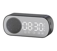 Flisdtry Reloj digital LED, para altavoz Bluetooth, reloj de espejo de radio FM, reloj de escritorio de viaje de oficina (negro)