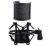 Flisdtry Soporte de choque para micrófono con filtro de micrófono, soporte de suspensión para parabrisas