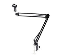 Flisdtry Soporte extensible para micrófono de grabación, soporte de brazo de tijera con abrazadera de montaje de mesa con clip de micrófono